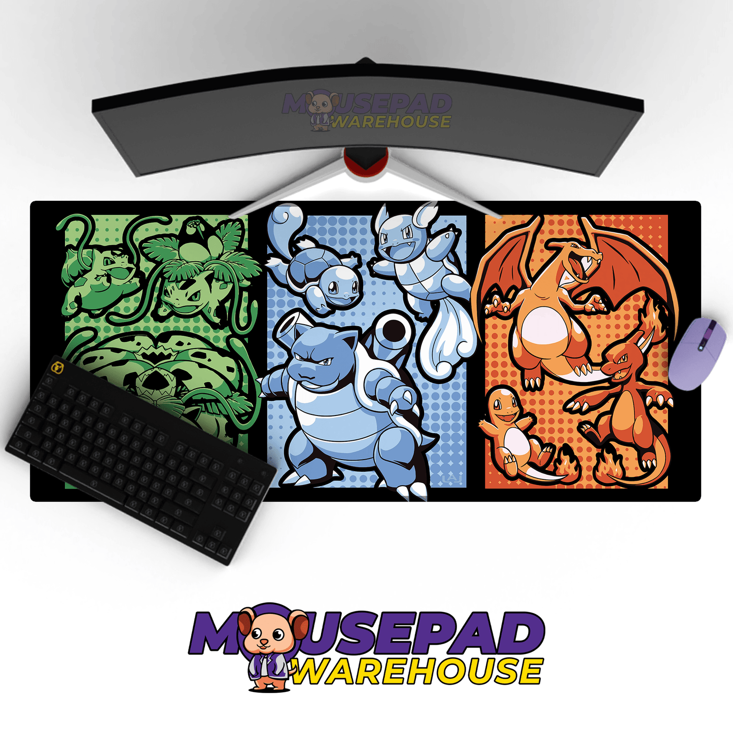 Bulbasaur Ivysaur Venusaur Squirtle Wartortle Blastoise Charmander Charmeleon Charizard Evolutions Group Pokemon Mousepad 4199 - Mousepad Warehouse