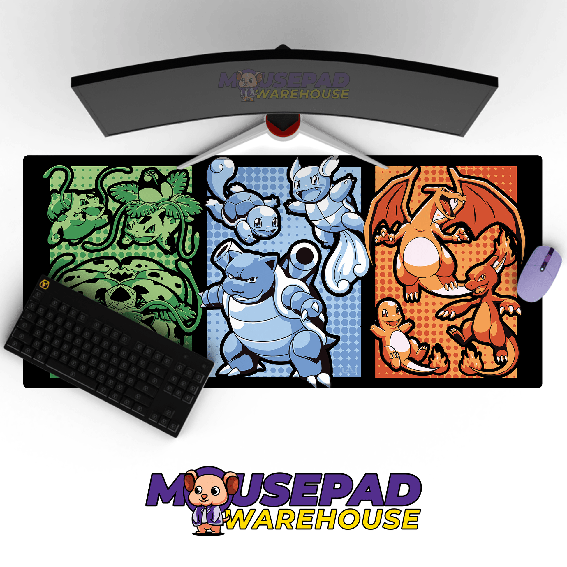 Bulbasaur Ivysaur Venusaur Squirtle Wartortle Blastoise Charmander Charmeleon Charizard Evolutions Group Pokemon Mousepad 4199 - Mousepad Warehouse