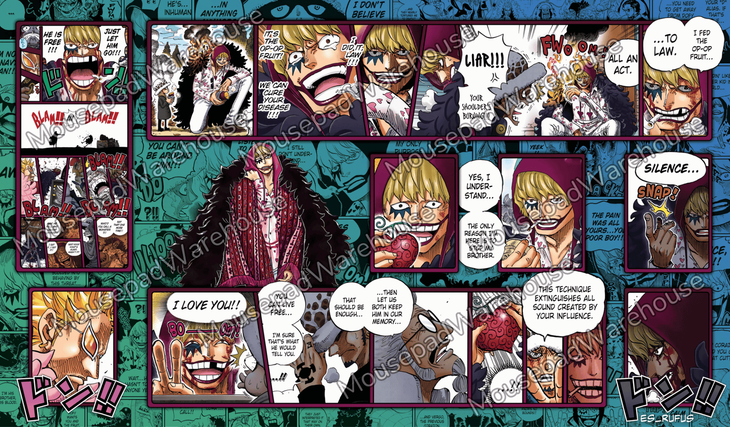 Comic book panels with various characters and text bubbles on a blue background