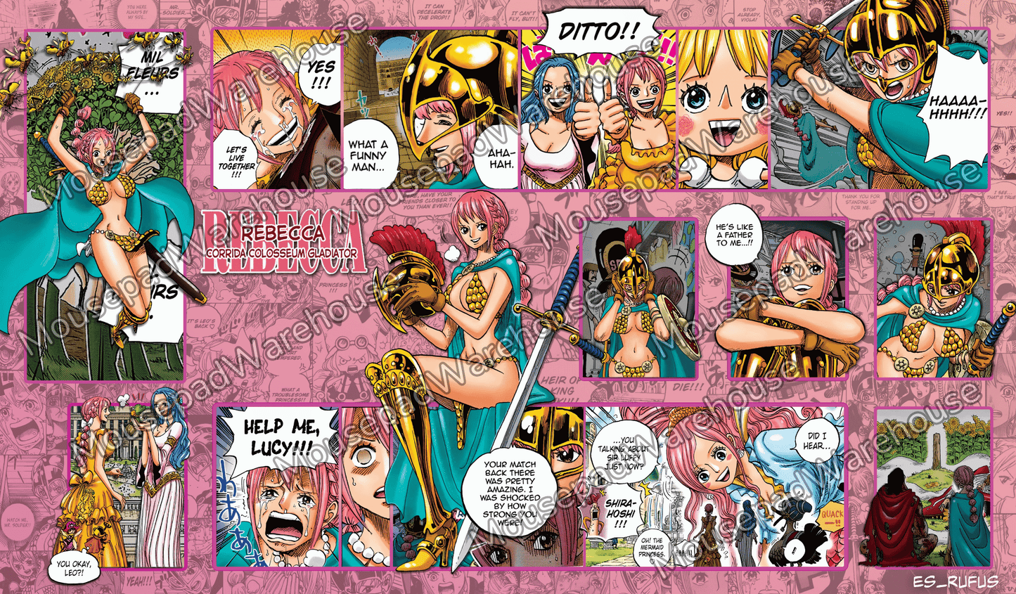 Collage of animated characters with various poses and expressions on a pink background.