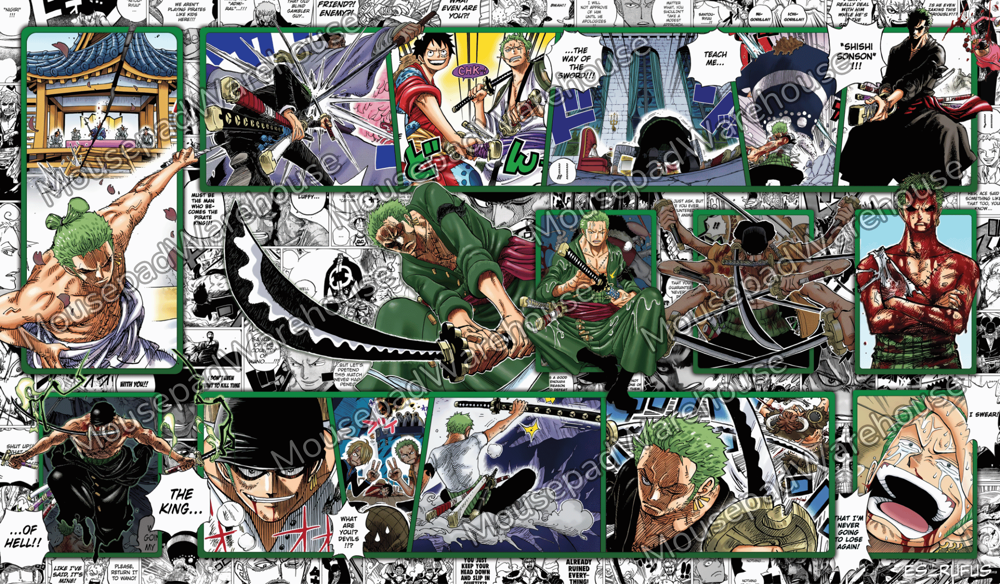 Zoro manga style One Piece TCG playmat, sold at Mousepad Warehouse