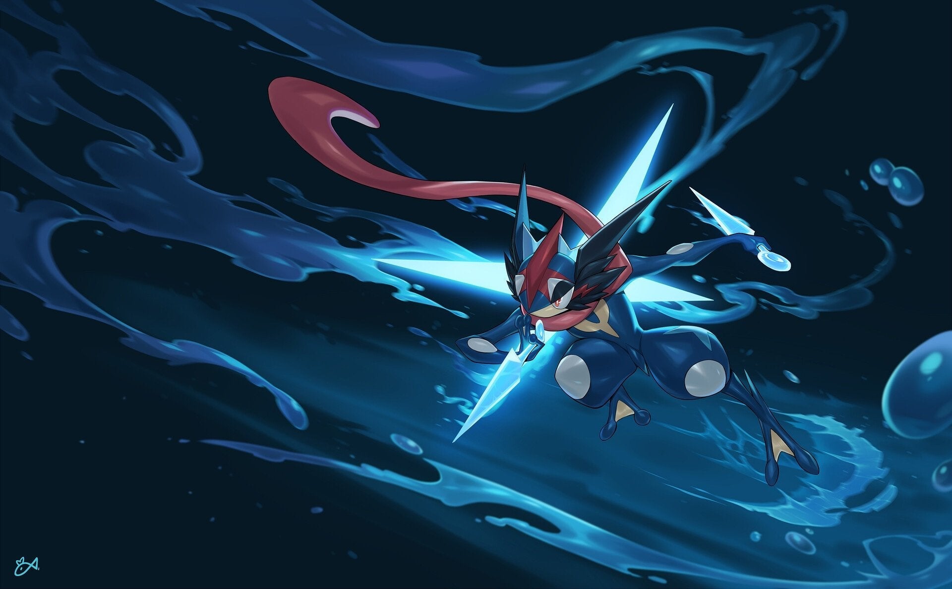 Ash Greninja Leaping into Battle