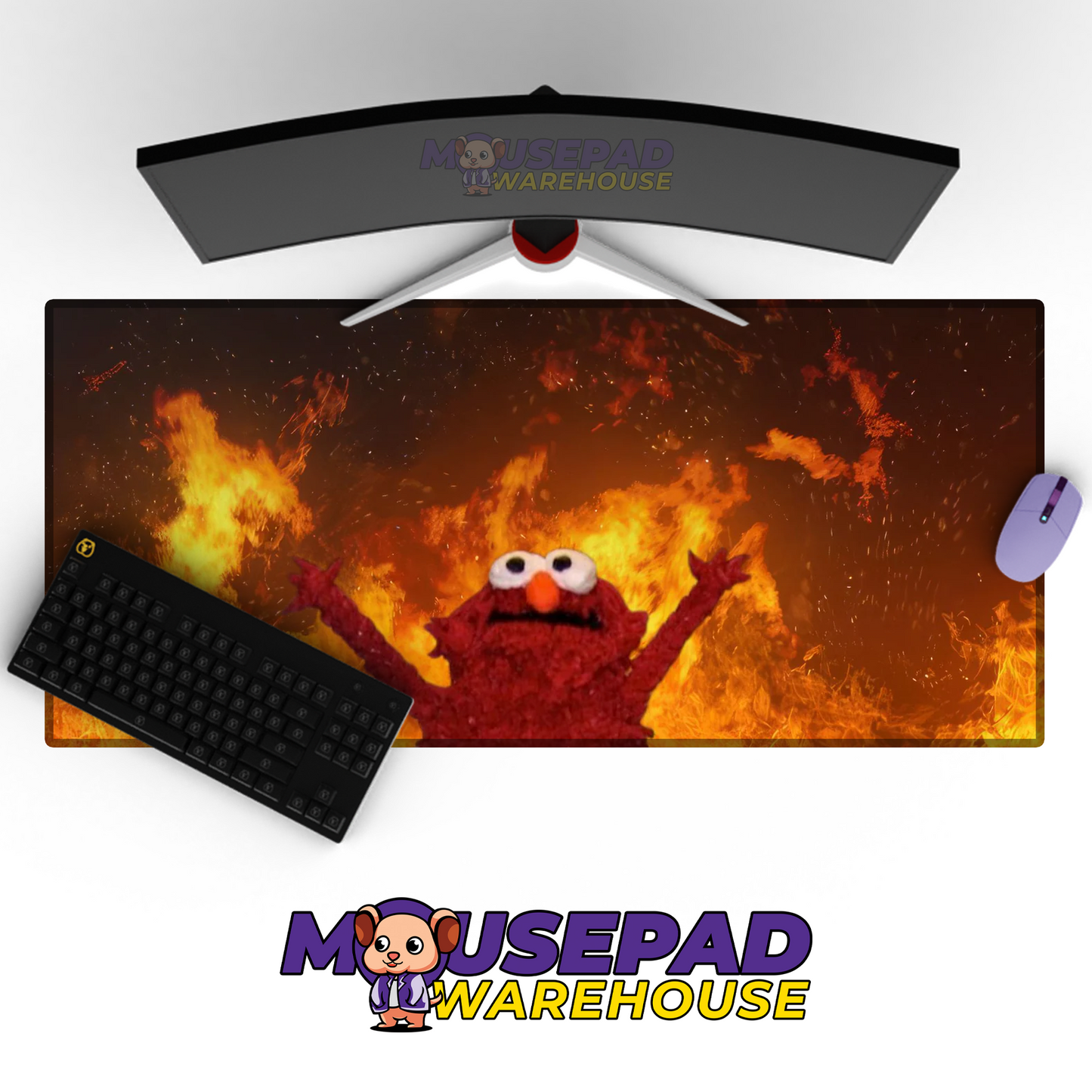 Elmo on Fire Meme Mousepad Desk mat Mockup