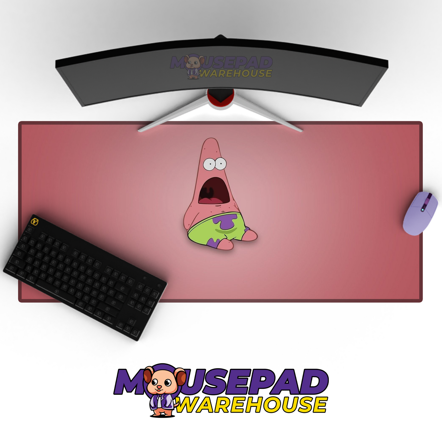 Surprised Patrick Meme Mousepad Desk mat Mockup