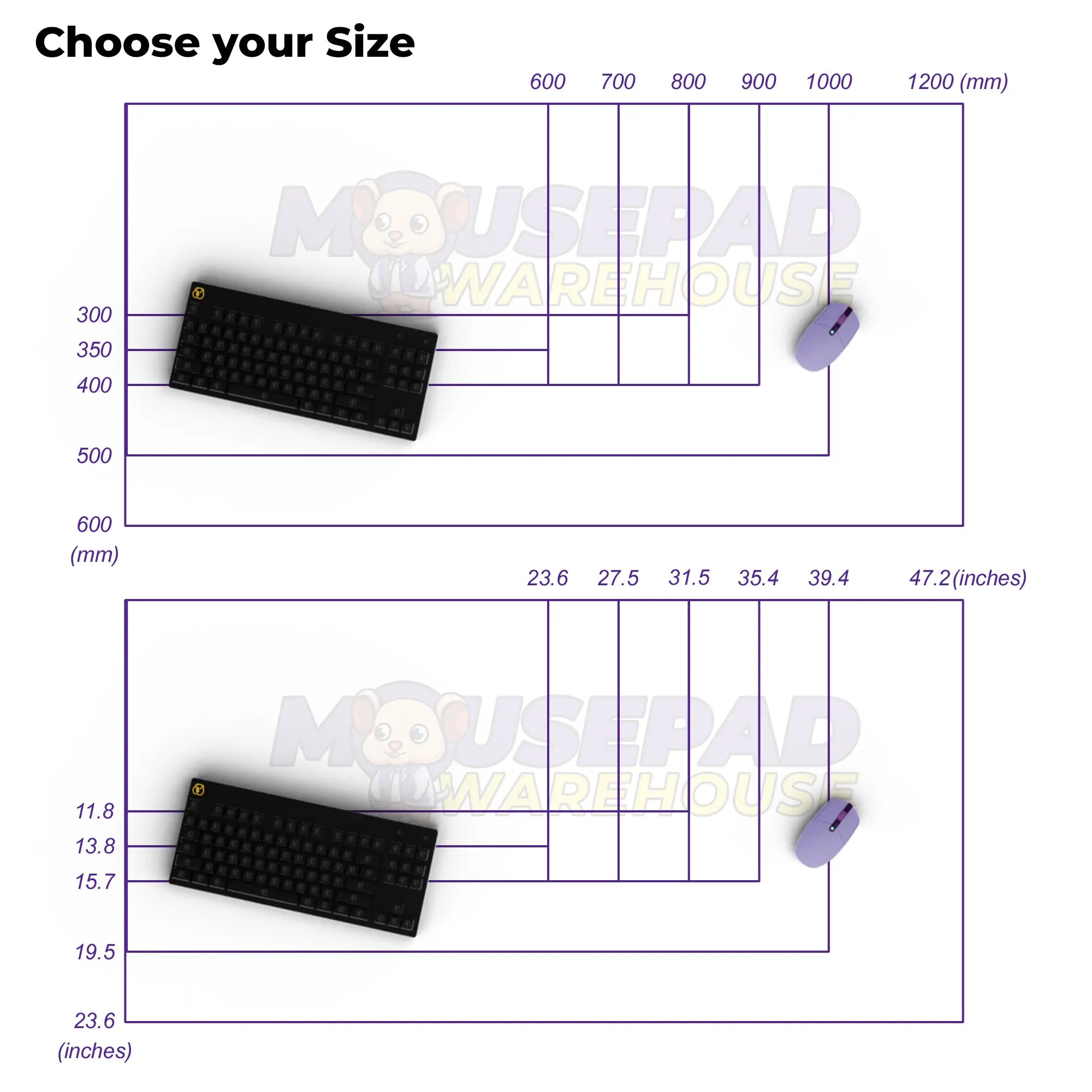Mousepad size chart